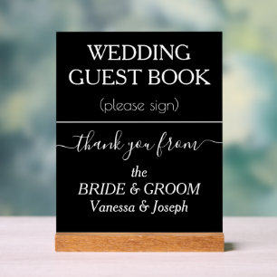 Wedding Guest Book NAMES Schwarz-weiß Acrylschild