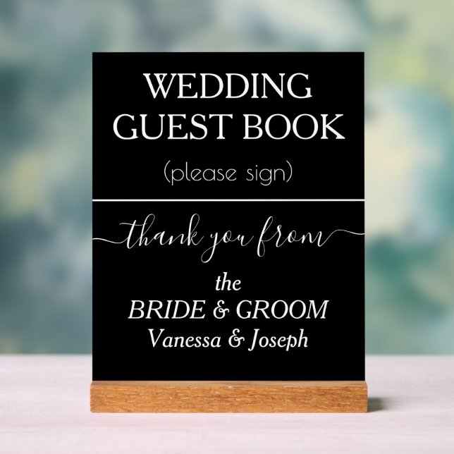 Wedding Guest Book NAMES Schwarz-weiß Acrylschild (Neutral)