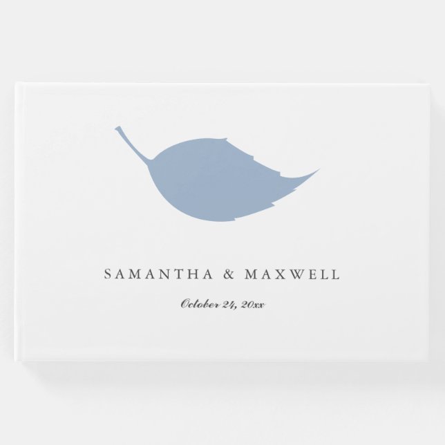 Wedding Guest Book Simple Dusty Blue Leaf Gästebuch (Vorderseite)