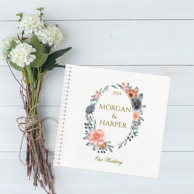 Wedding Guest Book with Soft Peach & Blue Flowers Notizbuch (Von Creator hochgeladen)
