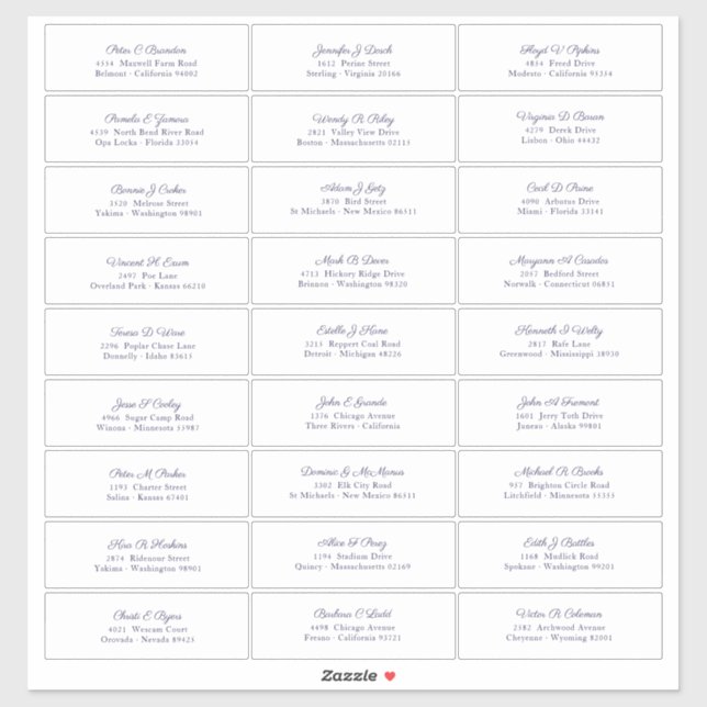 Wedding Guest Names Address Navy Blue Script Aufkleber (Blatt)