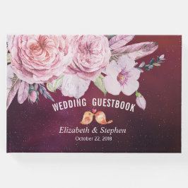 Wedding Guestbook Boho Floral Feather Burgundy Red Gästebuch