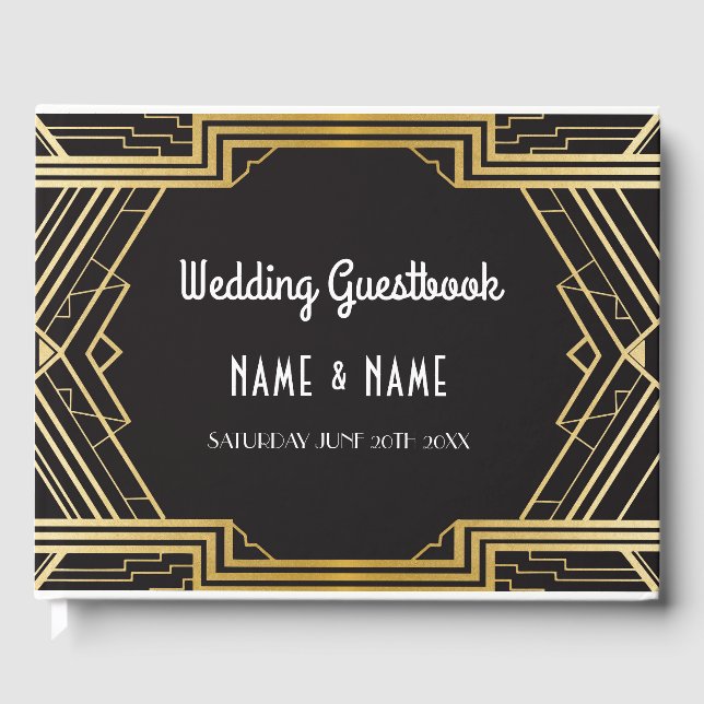 Wedding GuestBook Gatsby Art Deco 1920er Jahre Gol Gästebuch (Vorderseite)