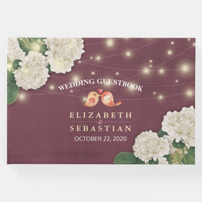 Wedding Guestbook Hydrangea String Lights Burgundy Gästebuch (Vorderseite)