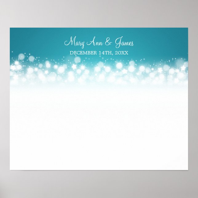 Wedding Guestbook Magic Sparkle Turquoise Poster (Vorne)
