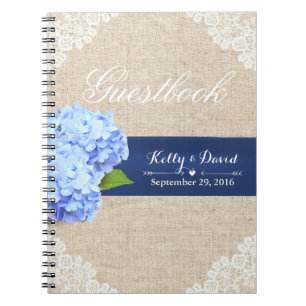Wedding Guestbook   Rustic Hydrangea Lace & Burlap Notizblock