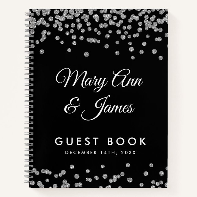 Wedding Guestbook Silver Glitzer Confetti Black Notizbuch (Vorderseite)