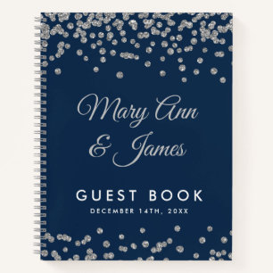 Wedding Guestbook Silver Glitzer Confetti Navy Notizbuch