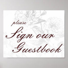Wedding Guestbook Simple Floral Silver Burgundy Poster