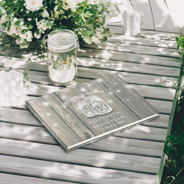 Wedding Guestbook Wood Chic Mason Jar String Light Gästebuch (Von Creator hochgeladen)