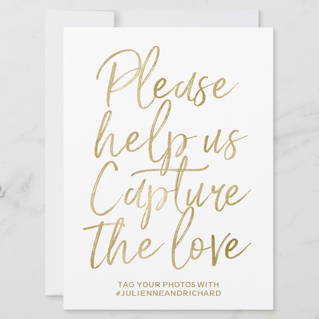 Wedding Hashtag Sign | Stilvolle Goldhandschrift (Vorderseite)