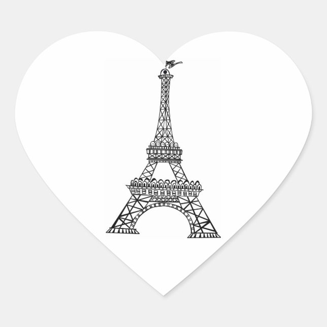 Wedding Heart Black Line Eiffel Tower Paris Frankr Herz-Aufkleber (Vorderseite)