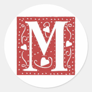 Wedding Hearts Letter M Runder Aufkleber