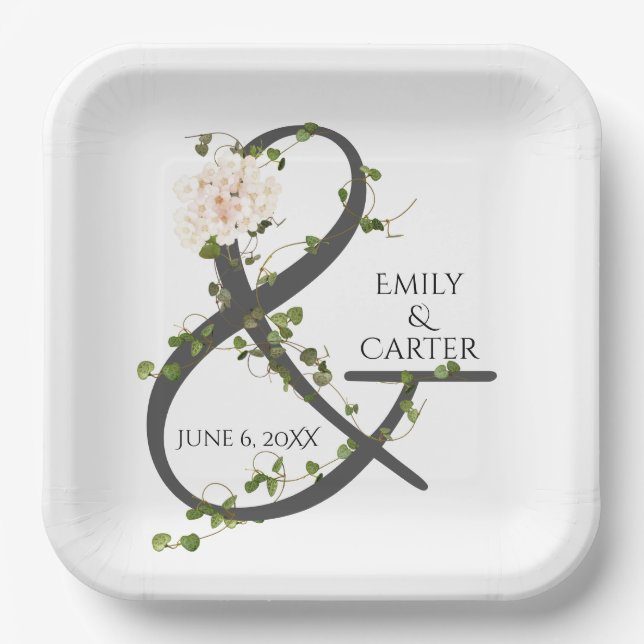 Wedding Hydrangea und Ivy Ampersand Pappteller (Vorderseite)
