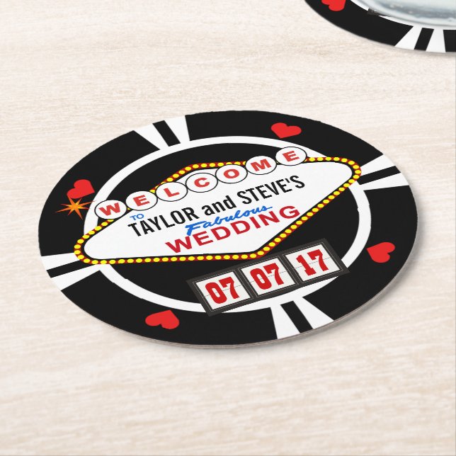 Wedding im Vegas-Kasino-Bevorzugungs-Poker-Chip Runder Pappuntersetzer (Angewinkelt)