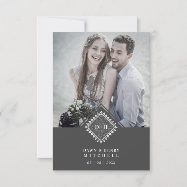 Wedding Initials Ornamental Lace Sophisticated Dankeskarte (Vorderseite)