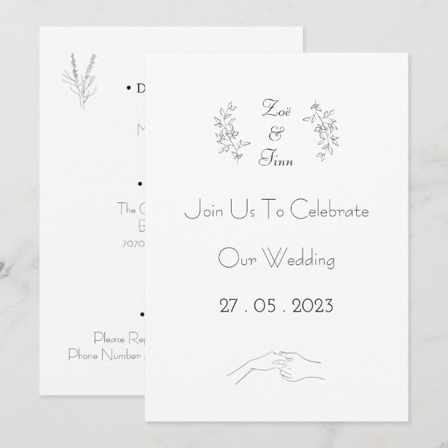 Wedding Invitation (12,7 x 17,8 cm) - Black&White Einladung (Vorne/Hinten)