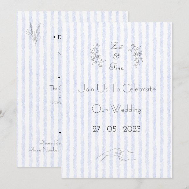 Wedding Invitation (12,7 x 17,8 cm) - Blue Stripes Einladung (Vorne/Hinten)