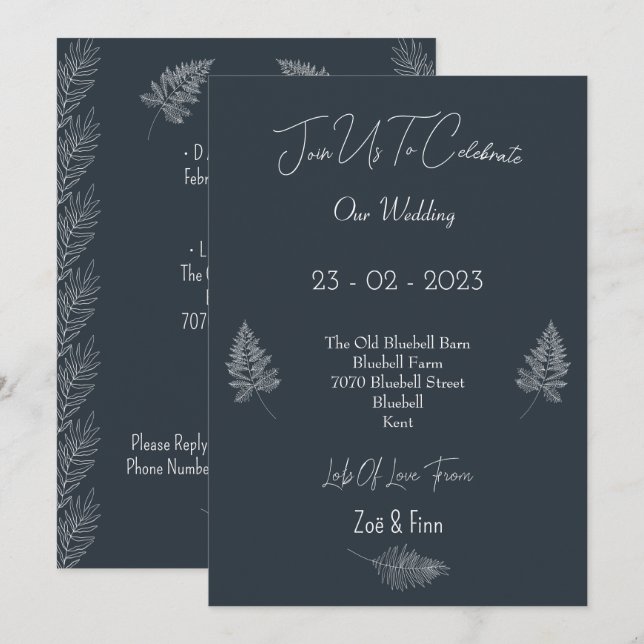Wedding Invitation (12,7x17,8cm) - Blue And White  Einladung (Vorne/Hinten)