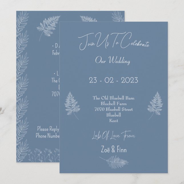 Wedding Invitation (12,7x17,8cm) - Blue And White Einladung (Vorne/Hinten)