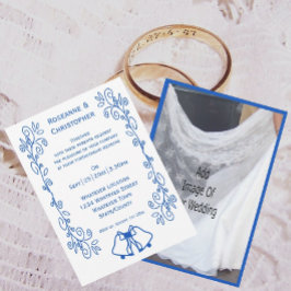 Wedding Invitation Blue Sapphire Bells Scrollwork