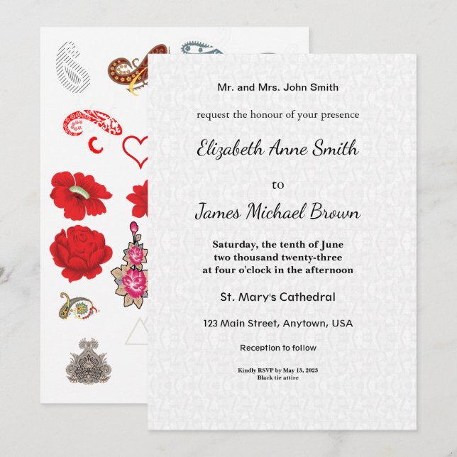 Wedding Invitation Card Elegant Floral Classic Ankündigung (Vorne/Hinten)