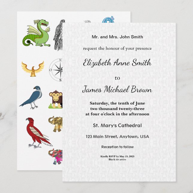 Wedding Invitation Card Elegant Script Animal Fun Ankündigung (Vorne/Hinten)