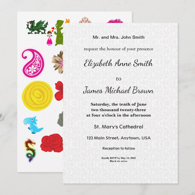 Wedding Invitation Card Elegant Script Floral Ankündigung (Vorne/Hinten)