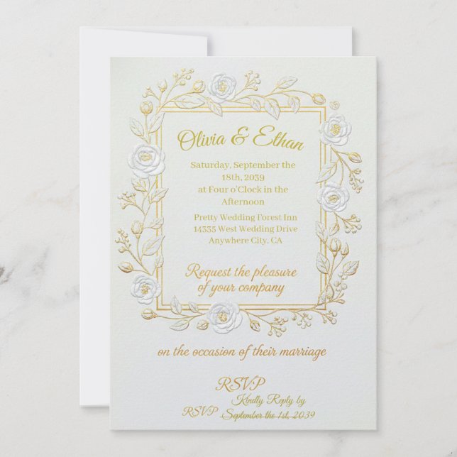 Wedding Invitation - Classic Gold & Olive Branch  Einladung (Vorderseite)