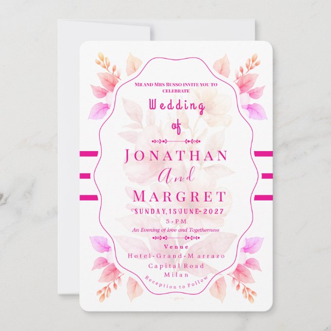 Wedding Invitation Classic Pink Floral Aesthetic (Devant)