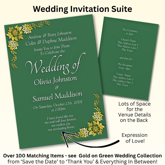 Wedding Invitation Emerald Green Gold White  (Créateur téléchargé)