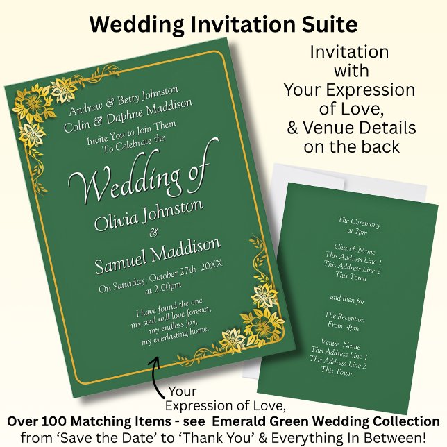 Wedding Invitation Emerald Green Gold White  (Créateur téléchargé)