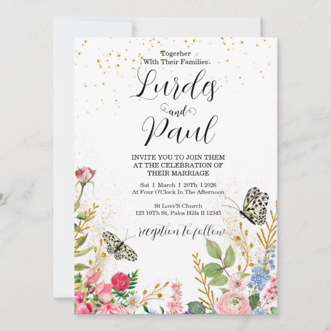  Wedding invitation Floral Butterfly (Devant)