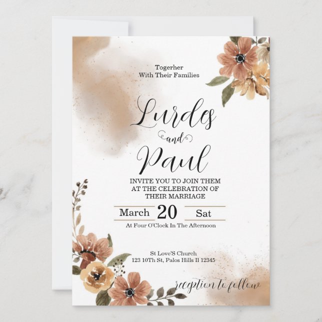  Wedding invitation Floral tons of brown (Devant)