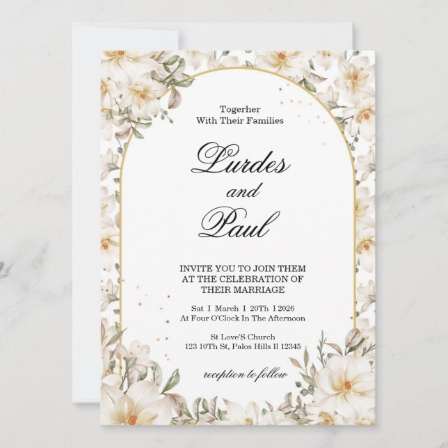  Wedding invitation Flower Vintage White (Devant)