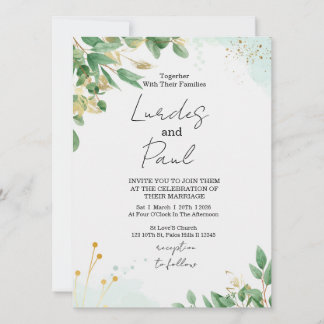  Wedding invitation  green flowers with gold