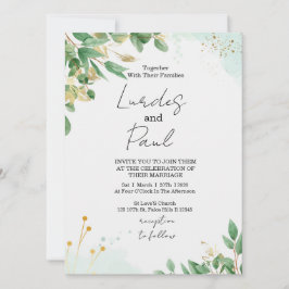Wedding invitation green flowers with gold Einladung