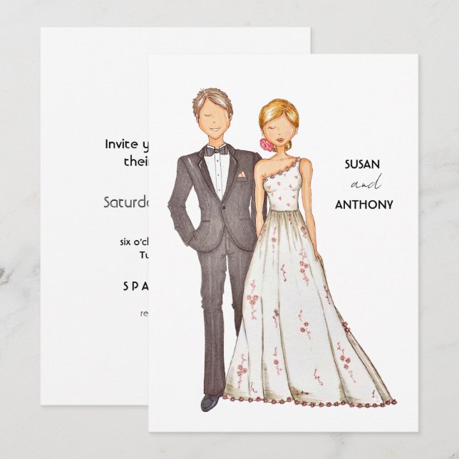 Wedding invitation, hand drawn illustration. einladung (Vorne/Hinten)