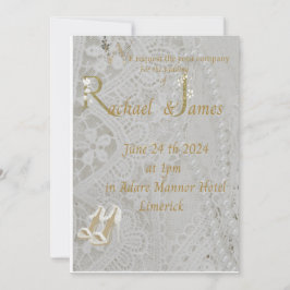  wedding invitation , old lace design . save the date