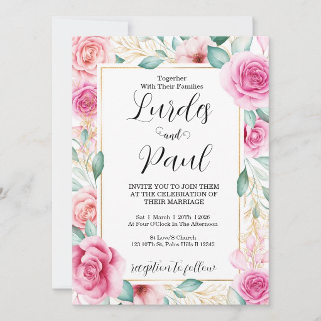  Wedding invitation Roses Pink (Devant)