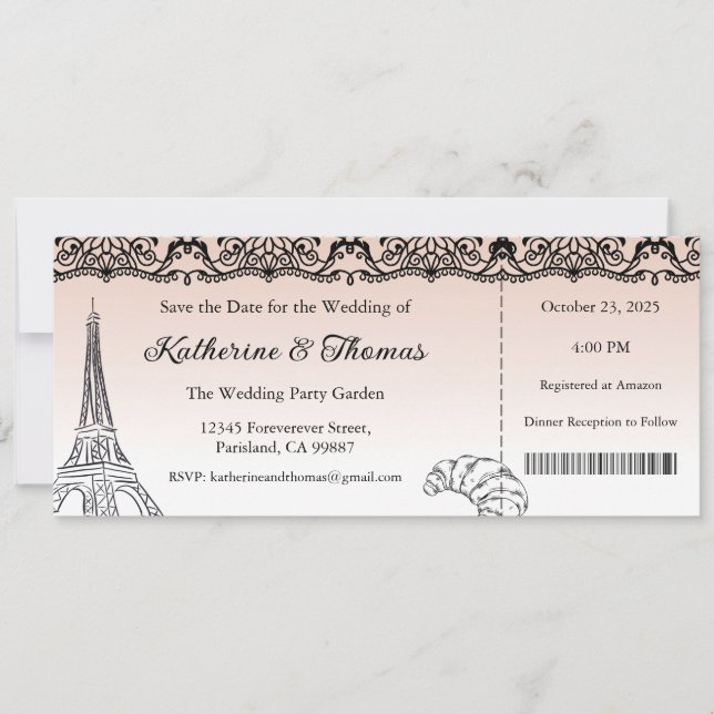 Wedding Invitation, Wedding Stationary, Paris  Einladung (Vorderseite)