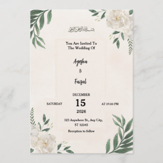 Wedding Invitation with Elegant Greenery and White