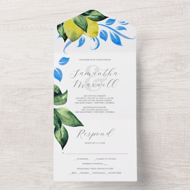 Wedding Invitations with RSVP Card Lemons All In One Einladung (Innen Boden)