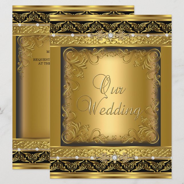 Wedding Invite Metallic Gold Black Diamond Einladung (Vorne/Hinten)
