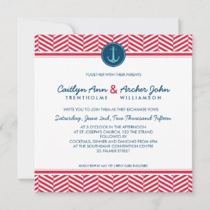 WEDDING INVITE nautischer Anker Herz Marine rotes  Einladung