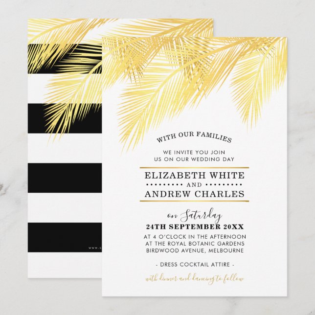 WEDDING INVITE schicke moderne Goldpalmenfronten B Einladung (Vorne/Hinten)