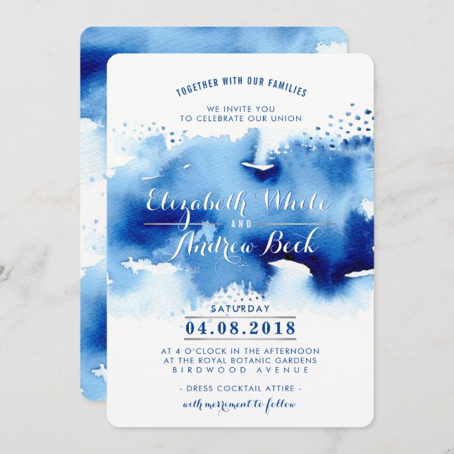 WEDDING INVITE stilvoller, schicker, wasserfarbene Einladung (Vorne/Hinten)