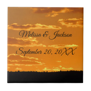 Wedding Keepake Bright Orange Abend Sky Sunset Fliese