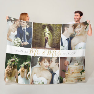 Wedding Keepake Mr. und Mrs. 6 Foto Collage Fleecedecke