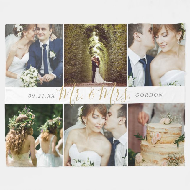 Wedding Keepake Mr. und Mrs. 6 Foto Collage Fleecedecke (Vorderseite (Horizontal))